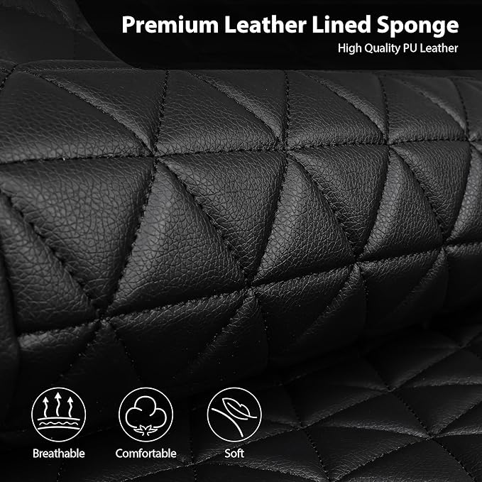 CAR PASS Bling Diamond Leather Car Seat Covers Full Seats Interior Sets, Waterproof Shining Glitter Sparkly Crystal Universal Armrest Fit Automotive Truck SUV Cute Women Girl, Black Silver Rhinestone