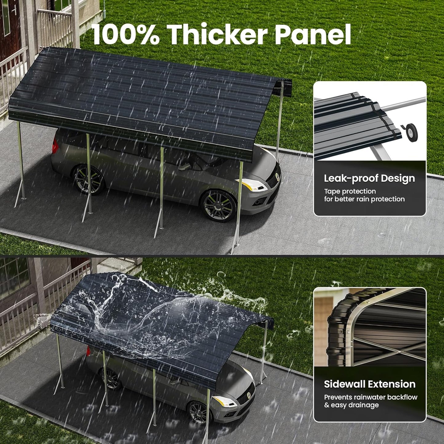 10x15' Heavy Duty Metal Carport – Sturdy Structure, All-Weather Protection, Easy Assembly for Cars, Trucks, Boats, Tractors, and Outdoor Storage (Grey, 10x15FT)