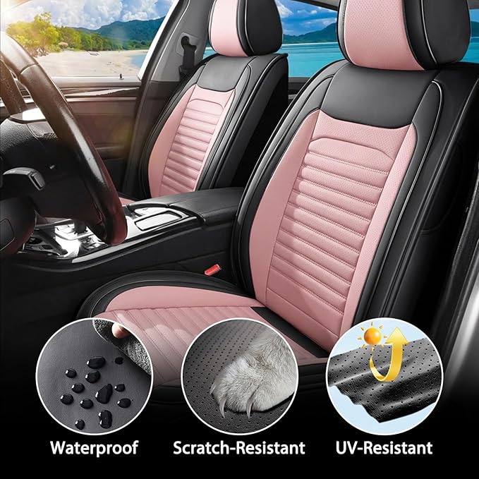 Car Seat Covers Full Set Fit for Toyota 4Runner 2001-2025,2026, Premium Faux Leather Car Seat Protector,Breathable Anti-Slip Full Wrapping Edge Seat Covers(Black&Pink,Full Set)