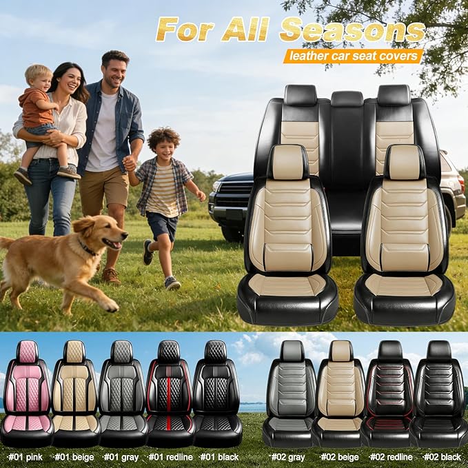 Fit Trax Car Seat Covers for Chevrolet/Chevy Trax 2015-2026, Premium Full Coverage Leather, Waterproof All Weather Seat Protector, Airbag Compatible, Scratch Resistant, Front Pair Black+Beige