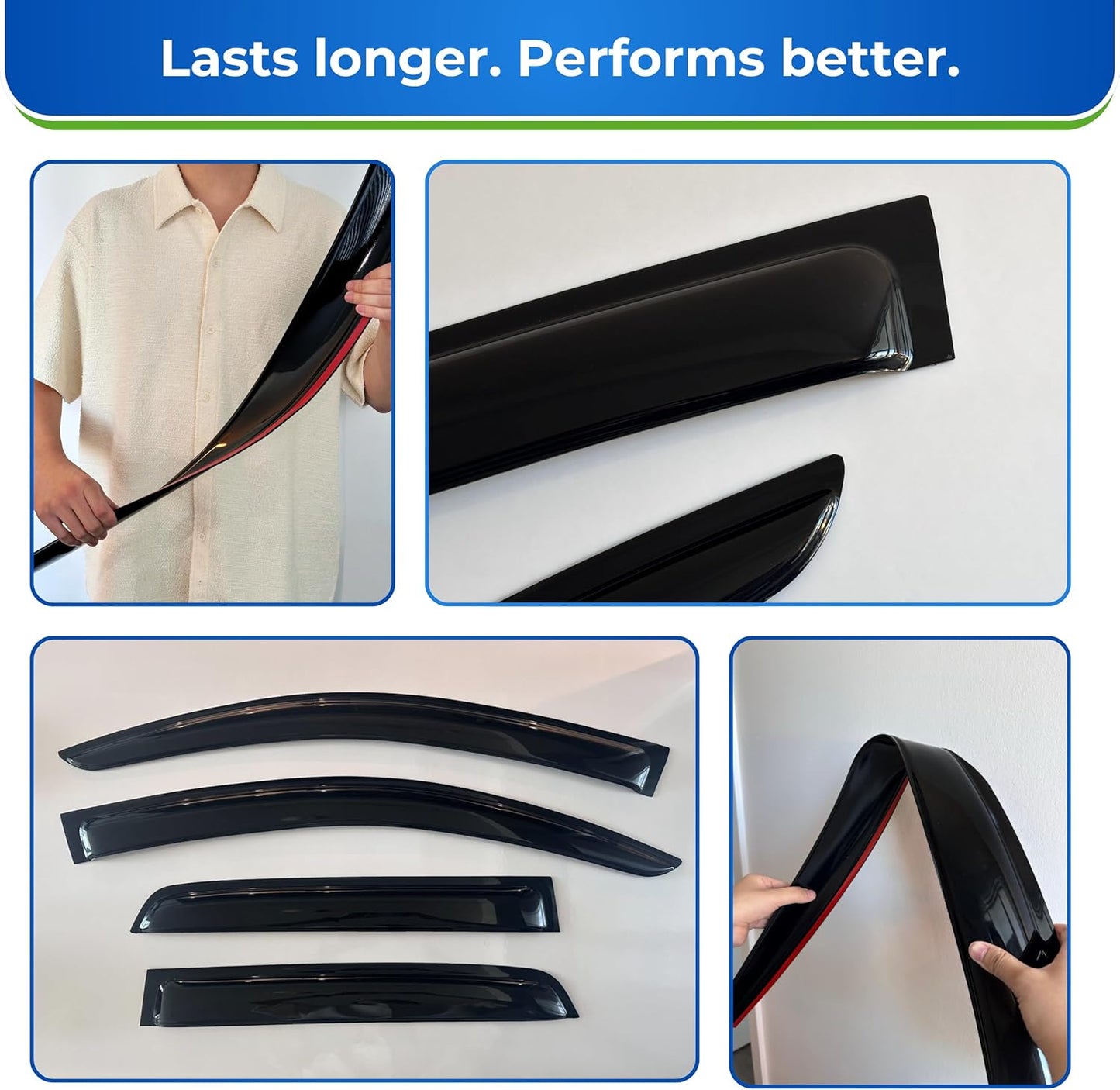 KPY Window Visor Compatible with Mazda 5 2005-2018, 4PC Rain Guard Side Window Vent Deflectors Tape-On Style, 2005 2006 2007 2008 2009 2010 2011 2012 2013 2014 2015 2016 2017 2018