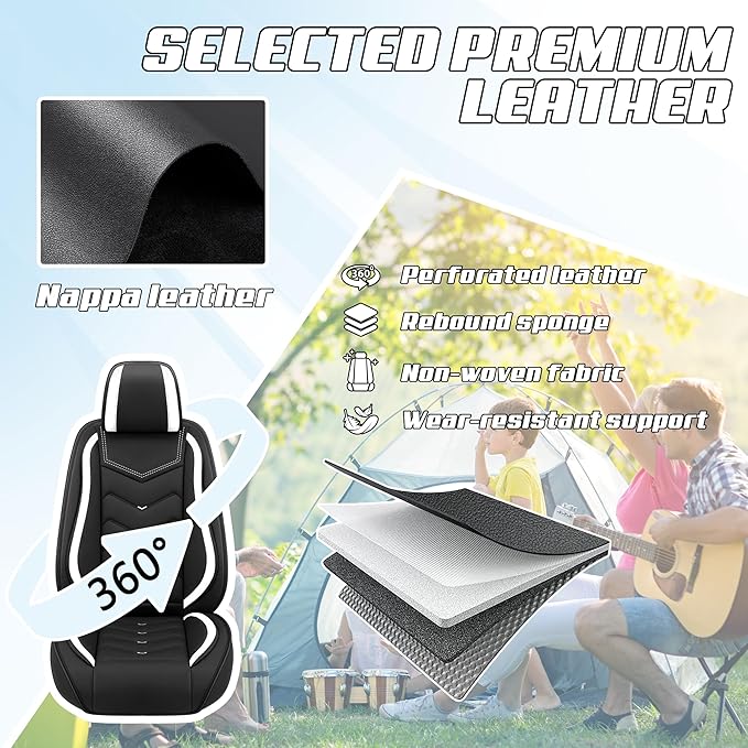 Car Seat Covers Fit for Toyota rav4 2000-2026, Stylish Sport Seat Covers, Waterproof Wear-Resistant Premium Nappa Leather Car Seat Cover.(Full Set/Black White)