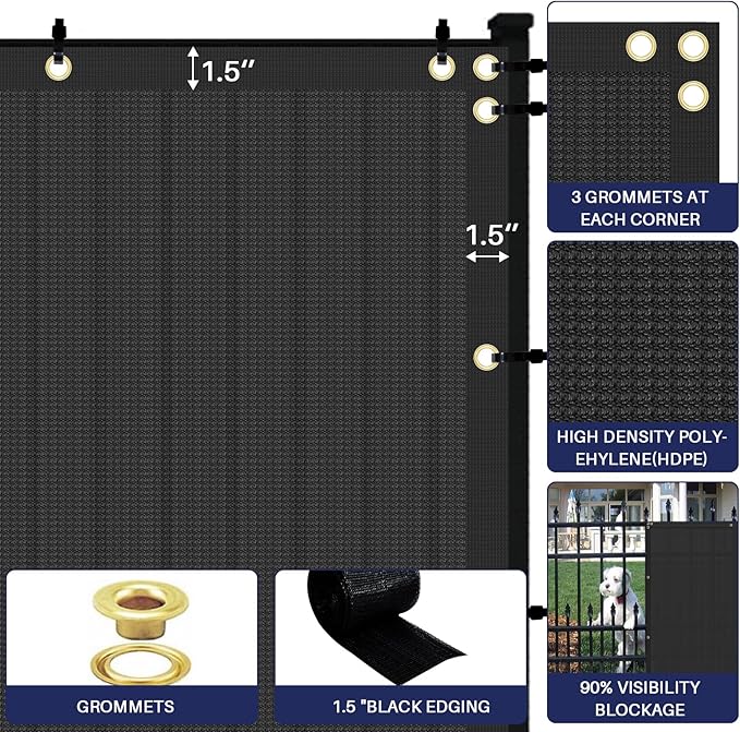 Windscreen4less Privacy Fence Screen Heavy Duty Windscreen Fencing Mesh Fabric Shade Net Cover with Brass Grommtes for Outdoor Wall Garden Yard Pool Deck, 8'x273' Black