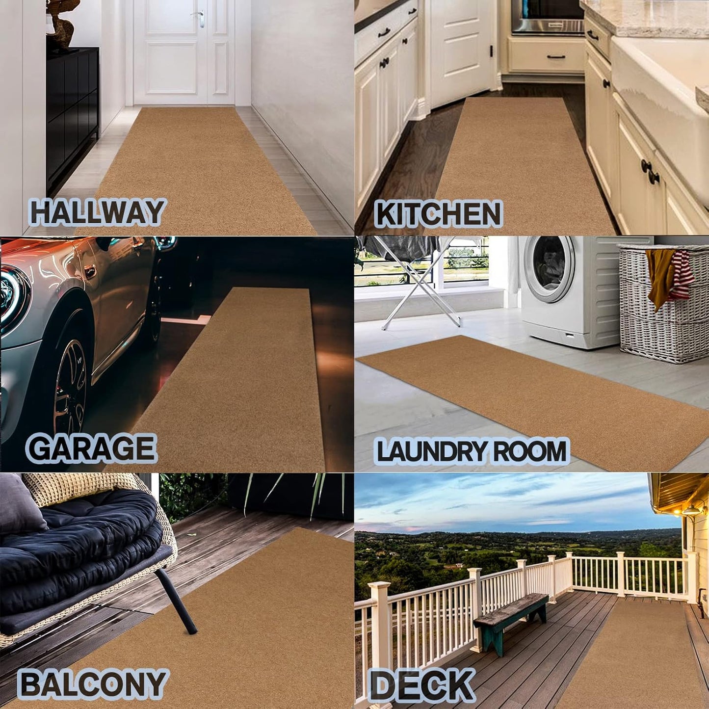 Custom Size Backed Non-Slip Area Rugs Runner, Easy Clean, Waterproof Runner Rugs for Hallway Entryway, Kitchen, Laundry, 3FT x 58FT, Beige
