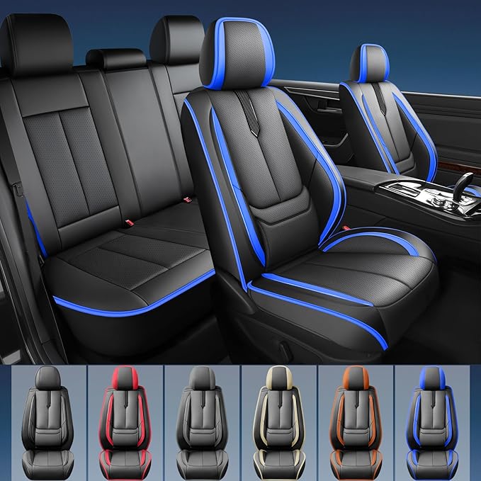 Fit Prologue Car Seat Covers for Honda Prologue 2024 2025 2026-Upgraded Premium Waterproof & Breathable Leather,Airbag Compatible,All-Weather Seat Cushion Protector,2 Front/Black-Blue