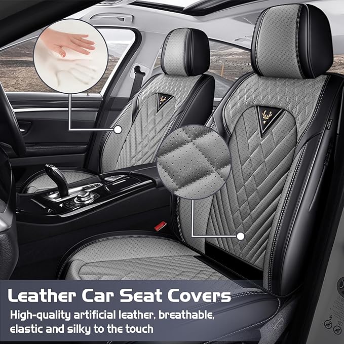 Truck Seat Covers for Ford F350 2011-2026, Waterproof Premium Leather Full Coverage Car Seat Cover, Muscle Sport Style Auto Interior Seat Cover Sets (Full Set/Black Gray)