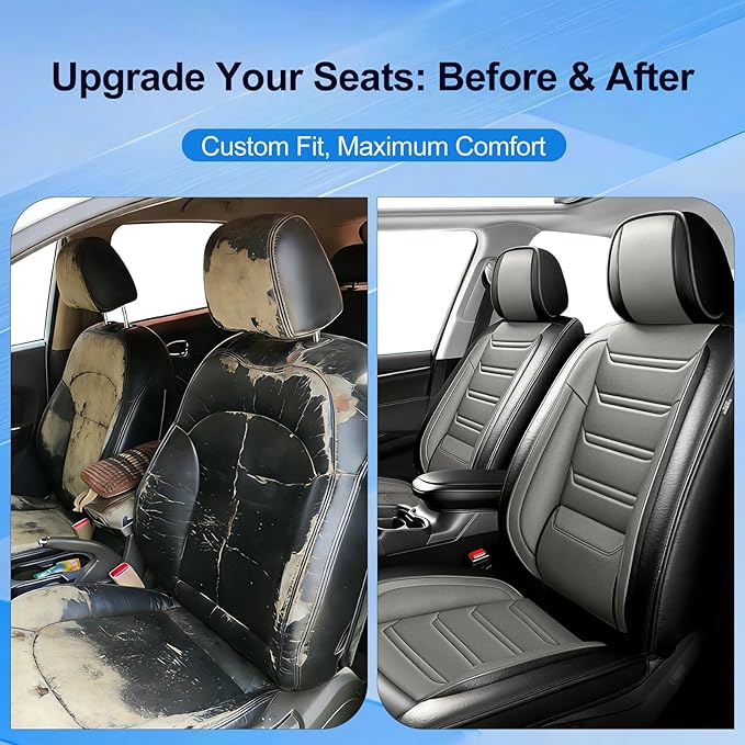 Fit Blazer Car Seat Covers for Select Chevrolet/Chevy Blazer 2019-2026, Premium Full Coverage Leather, Airbag Compatible, Waterproof All Weather Seat Cushion Protector, Full Set, Black+Gray