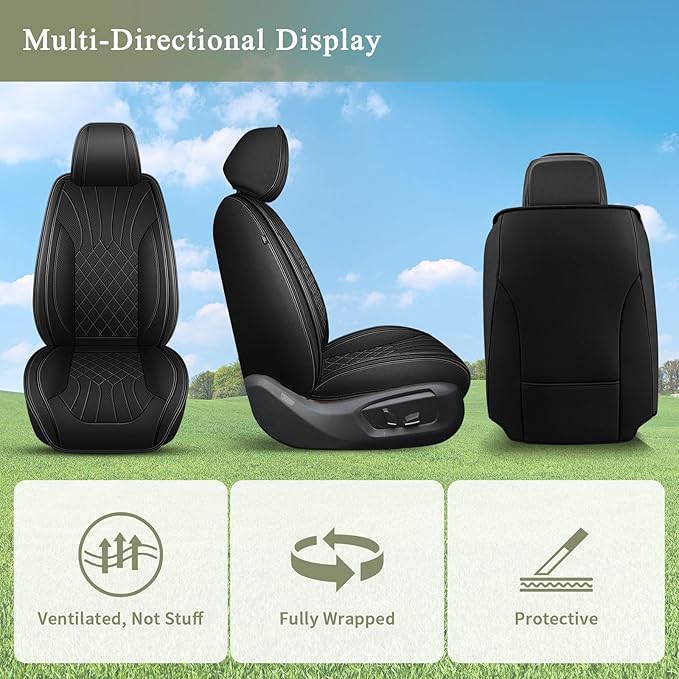 Car Seat Covers Front Pair for Lexus NX 250 - NX 350 - NX 350h - NX 450h 2022 2023 2024 2025 2026: Breathable Perforated Leather Seat Cover (Black)