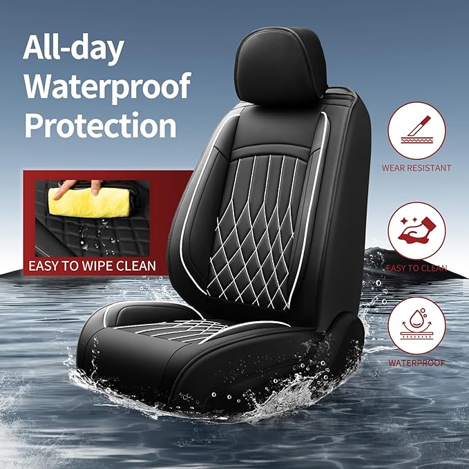 Fit TSX Car Seat Covers for Acura TSX 2003-2014 - Premium Leather, Waterproof, All-Weather, Airbag Compatible, Breathable, Easy Install, Seat Protectors, Only 2 Front seat Covers, Whiteline