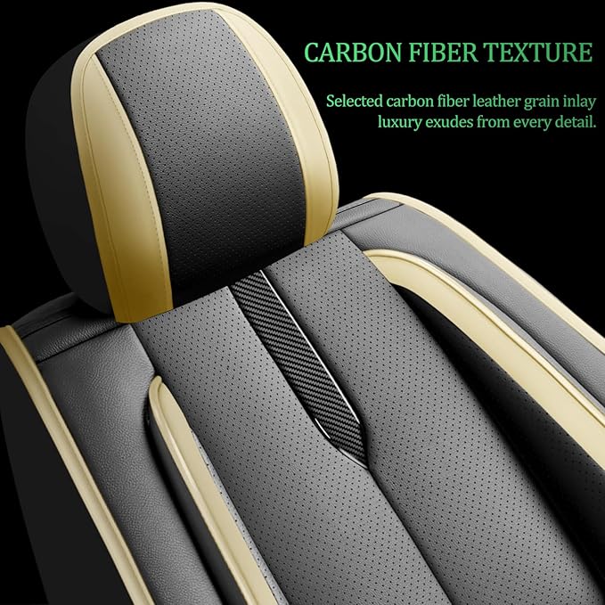 Fit Insight Car Seat Covers for Honda Insight 2010-2021 2022-Upgraded Premium Waterproof & Breathable Leather,Airbag Compatible,All-Weather Seat Cushion Protector,Full Set,Black-Beige