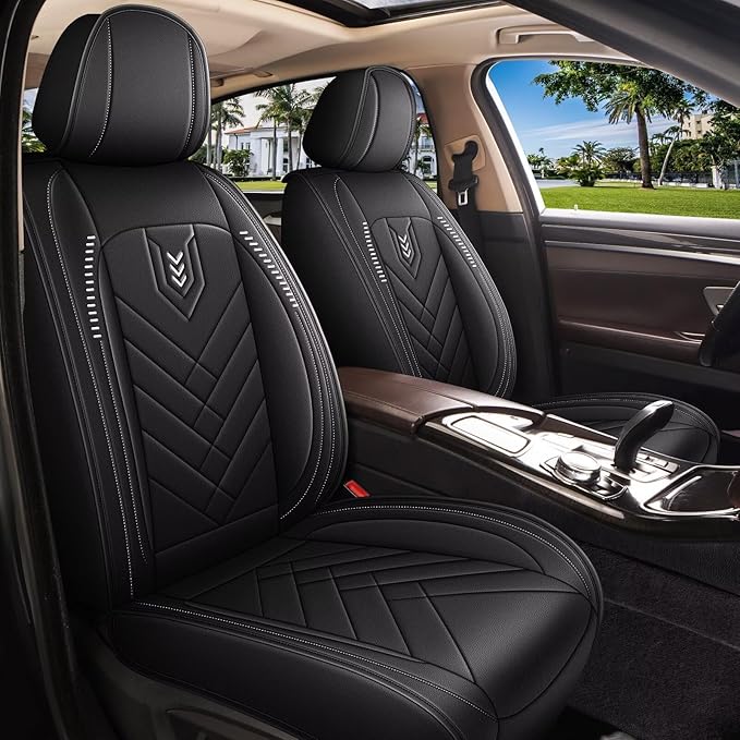 AOMSAZTO 2 Front Seat Covers Fit for Mazda 3 2010-2019: First Row 2PCS Faux Leather Waterproof Seat Covers Automotive Seat Cushion Protector(Black)