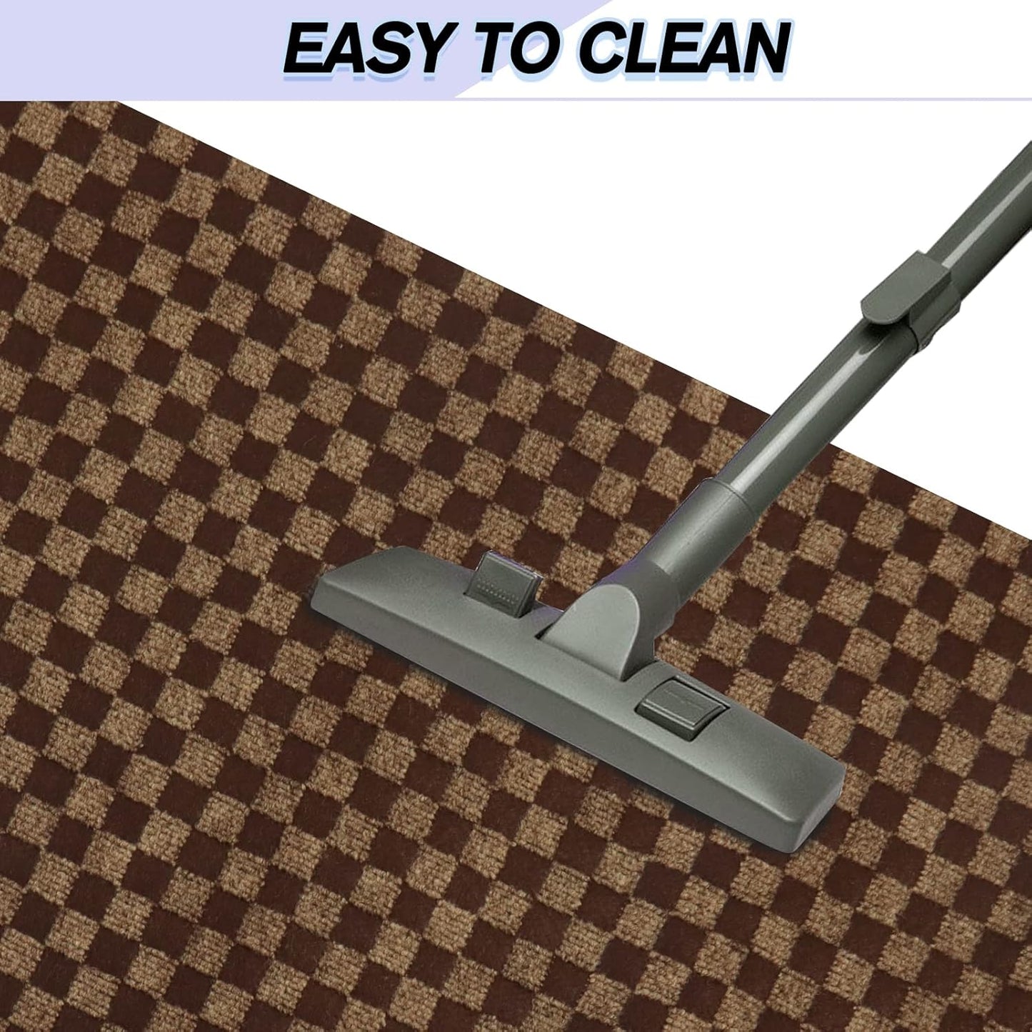 Custom Size Backed Non-Slip Area Rugs Runner, Easy Clean, Waterproof Runner Rugs for Hallway Entryway, Kitchen, Laundry, 2FT x 59FT, Brown Checkered