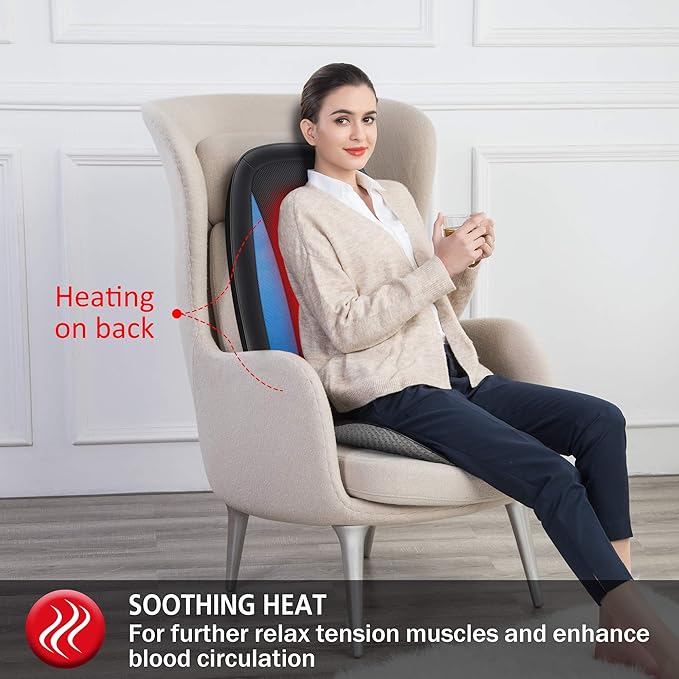 COMFIER Shiatsu Back Massager with Heat, Chair Massage Pad for Back Pain Relief,Massage Seat Cushion for Home or Office Chair Use,Gift for Men,Women