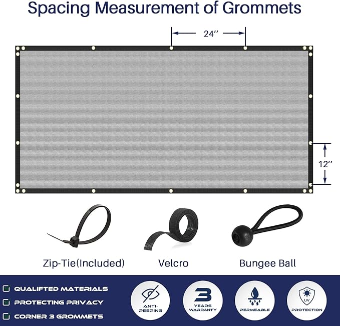 Windscreen4less Privacy Fence Screen Heavy Duty Windscreen Fencing Mesh Fabric Shade Net Cover with Brass Grommtes for Outdoor Wall Garden Yard Pool Deck, 8'x13' Light Gray