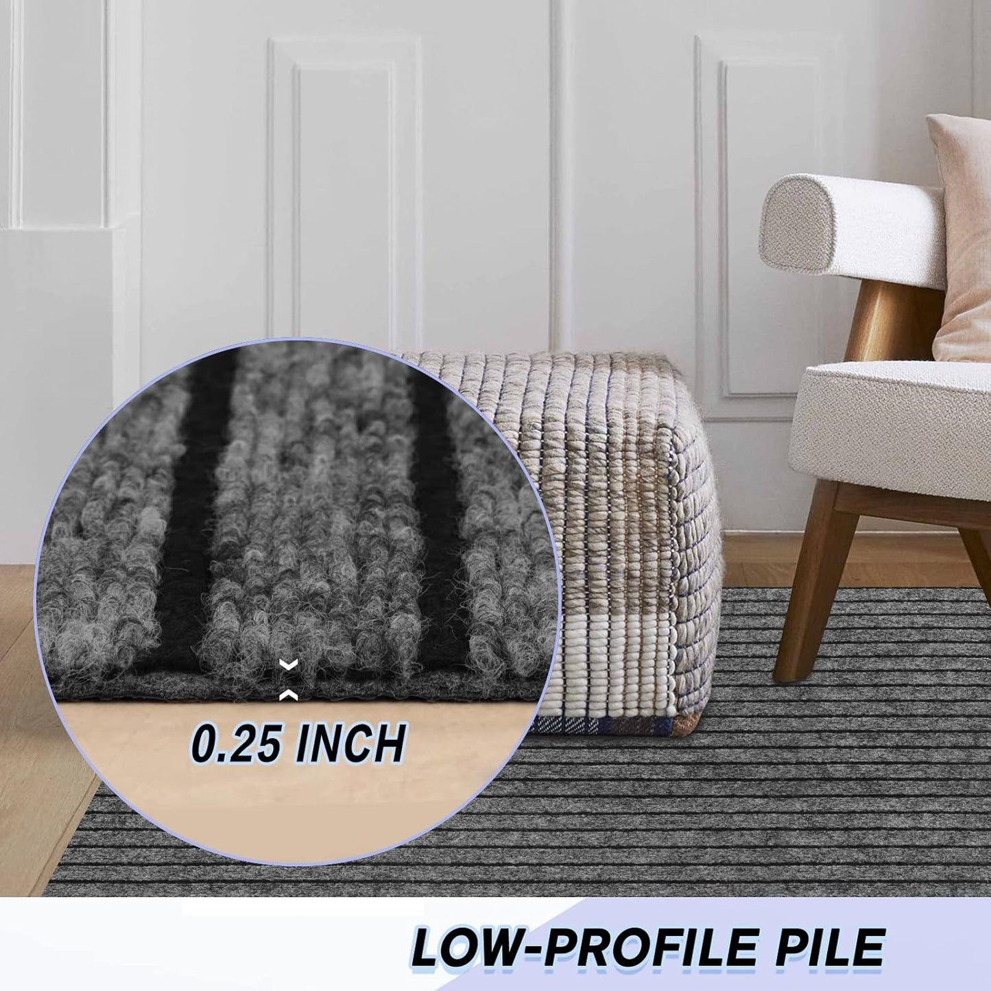 Custom Size Backed Non-Slip Area Rugs Runner, Easy Clean, Waterproof Runner Rugs for Hallway Entryway, Kitchen, Laundry, 2FT x 48FT, Gray Stripe