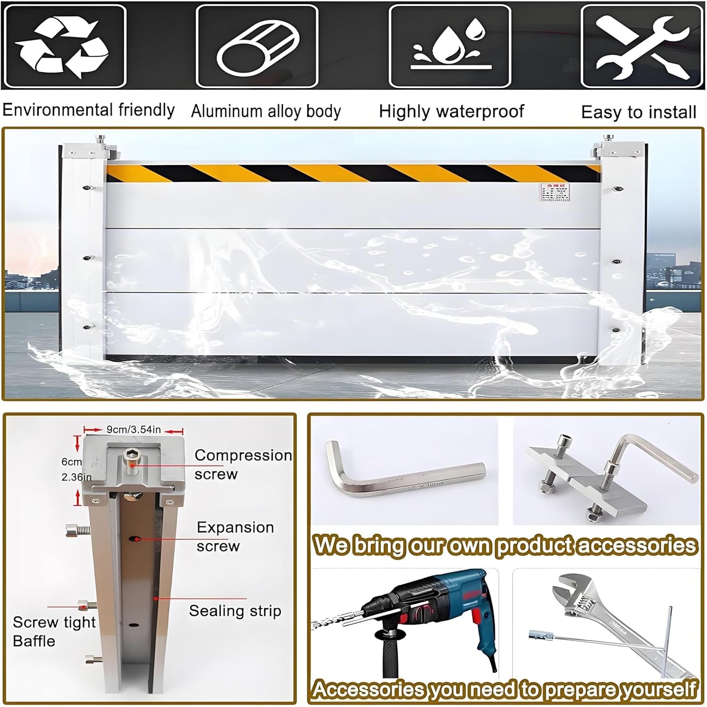Flood Barriers for Home Exterior,Aluminum Alloy Outdoor Garage Doors Water Barriers for Flooding(H31.5Inch,L7FT)