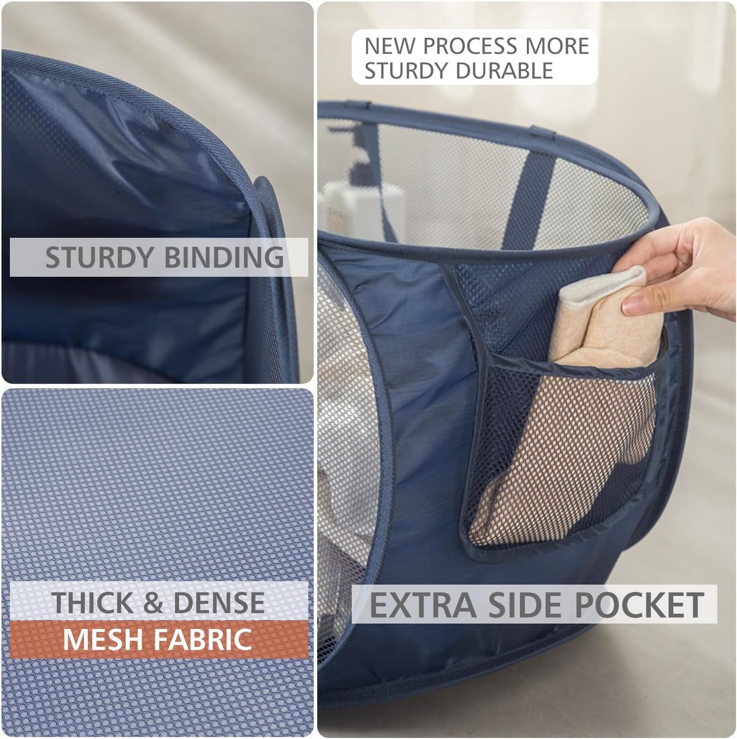 HONOMA Sturdy Mesh Laundry Hamper Basket Bag,Pop up Basket with Side Pocket for Laundry Room, Bathroom, Kids Room, College Dorm or Travel (Pop Horizontal, Emerald)