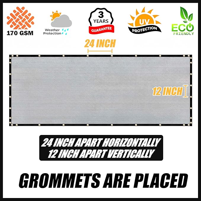 Royal Shade Custom Size 5' x 160' Grey Fence Privacy Screen Windscreen Cover Netting Mesh Fabric Cloth - Cable Zip Ties Included (We Make Custom Size)