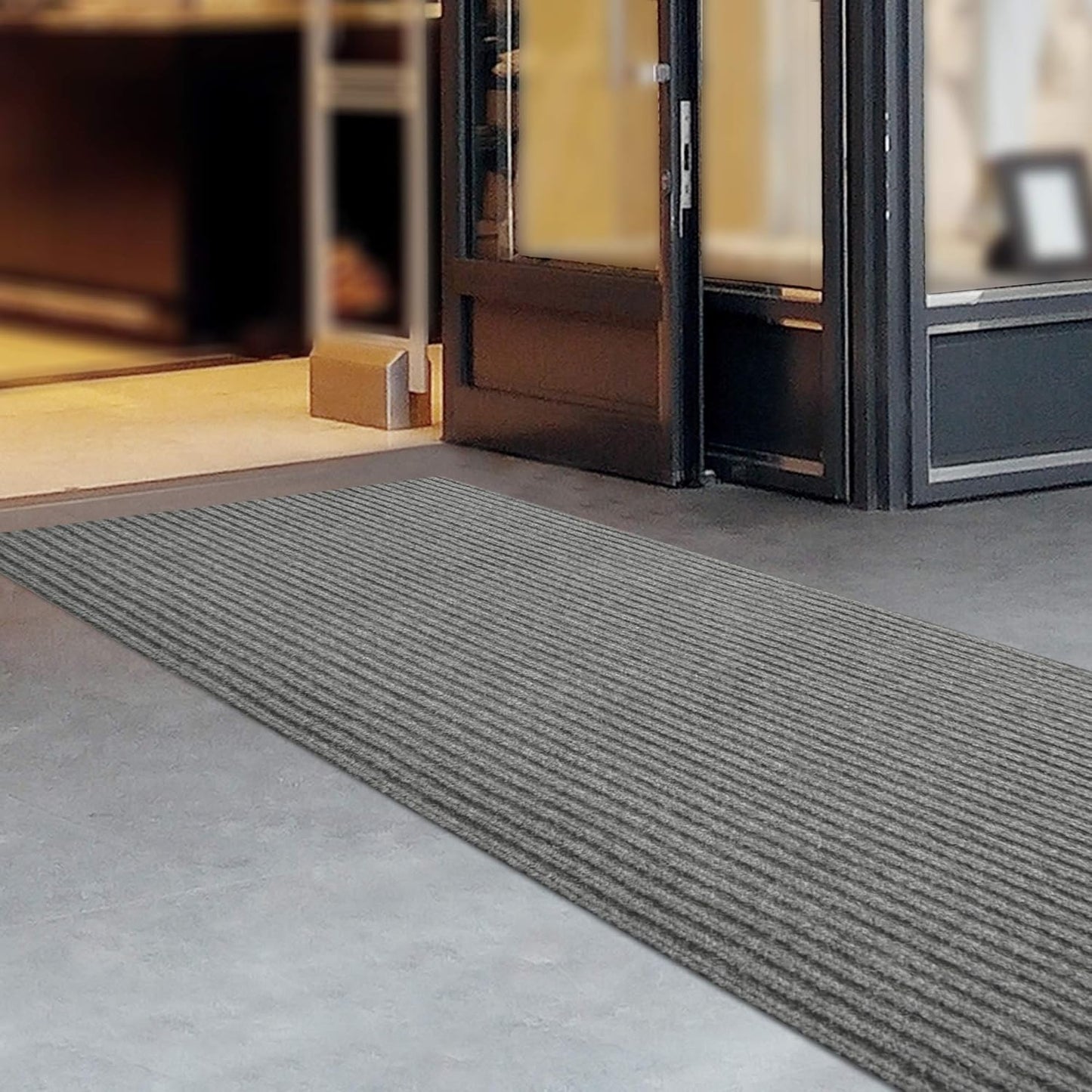 iCustomRug Spartan Weather Warrior Duty Indoor/Outdoor Utility Ribbed in 3ft,4ft,6ft Widths 70 Custom Sizes with Natural Non-Slip Rubber Backing 4'X6' in Grey