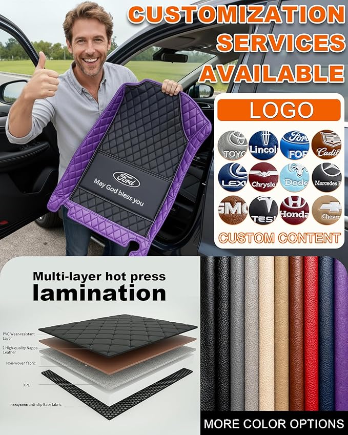 All-Weather car Floor MATS-Suitable for 99% of car Models,Leather car mat, offering Personalized Embroidery and Multiple Color Options,Provide Protection for car Rug (Gray=)