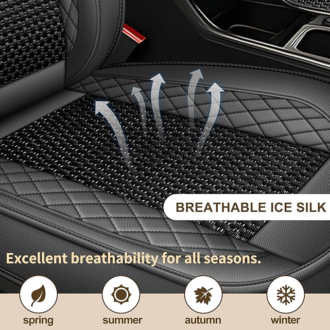 TTX LIGHTING for Toyota Avalon 2001-2022 Car Seat Covers, Breathable Ice Silk & Leather Seat Protector, Cool & Anti-Sweat for Long Driving, Airbag Compatible, 2 Front Seats (Black&Gray)