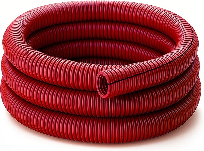 Electriduct Split Wire Loom Tubing Polyethylene Corrugated Flexible Conduit - 1.5" Nominal Size - 25 Feet - Red