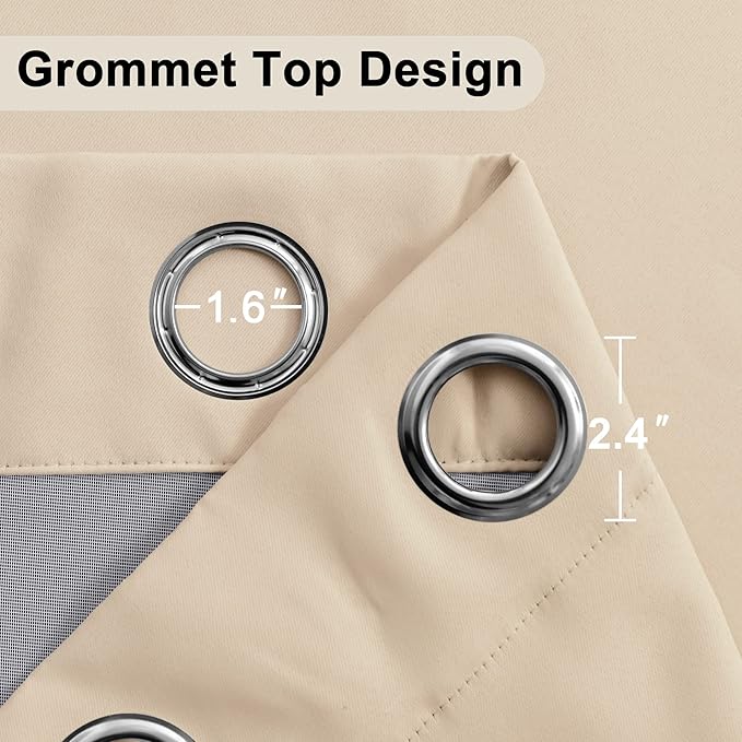 XWZO Full Blackout Curtains 84 Inches Long - Double Layer Full Room Darkening & Energy Efficiency Grommet Window Panels with Tiebacks for Bedroom/Living Room, Biscotti Beige, W52 x L84, Set of 2