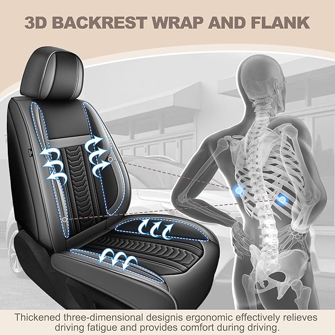TTX LIGHTING for Ford Transit Connect 2010-2026 Seat Covers: Waterproof Leather Seat Protector with Airbag Compatible (2 Front Seats,Black&Gray)