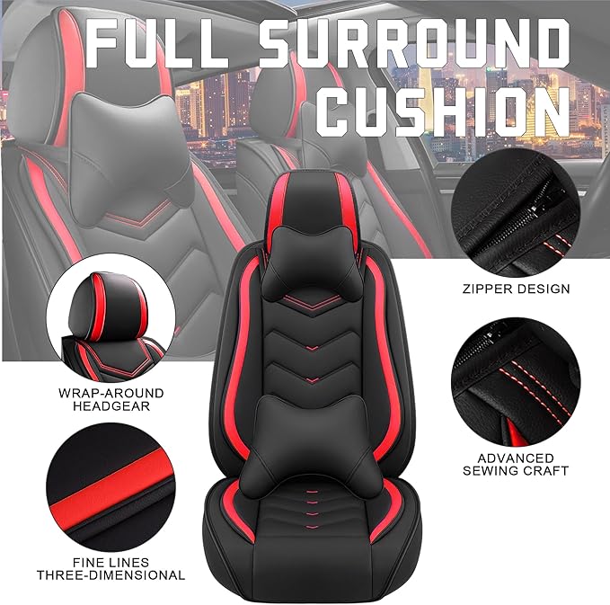 CTDS Car Seat Covers for Mazda CX-5 CX-3 CX-7 CX-9 CX-50 CX-30 CX-70 CX-90 2007-2026, Stylish Sport Seat Cover, Premium Nappa Leather Car Seat Cover.(Luxury 5 Seats/Black Red)