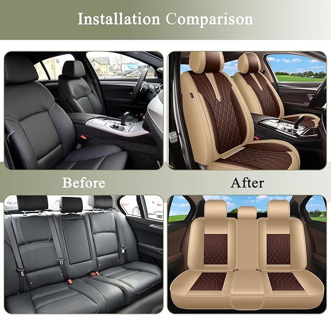 Breathable Car Seat Covers for Lexus NX 250/NX 350/NX 350h/NX 450h 2026 2025 2024 2023 2022, Perforated Leather Full Set 5 Seats, for Lexus NX 250/NX 350/NX 350h/NX 450h Accessories (Beige&Brown)