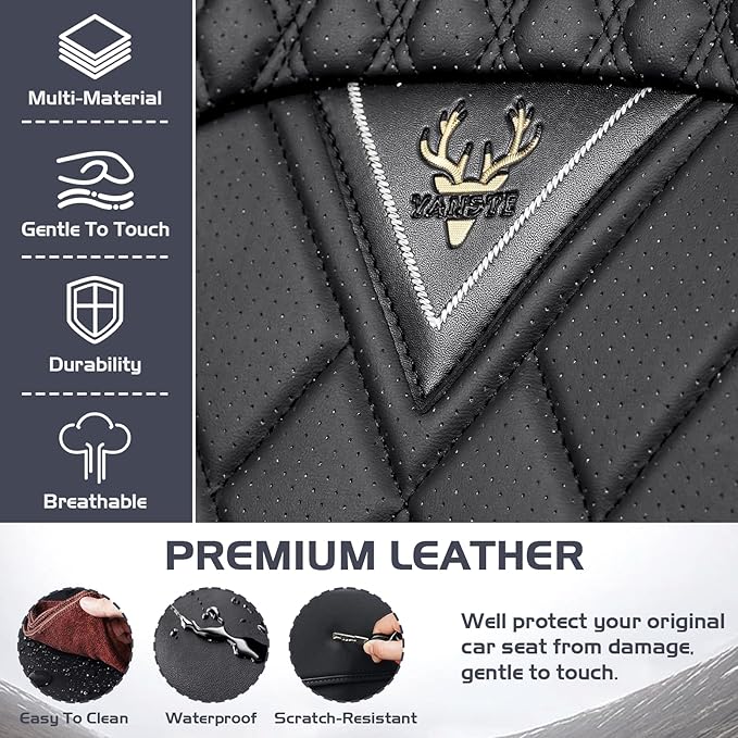 Truck Seat Covers for Ford F250 2011-2026, Waterproof Premium Leather Full Coverage Car Seat Cover, Muscle Sport Style Auto Interior Seat Cover Sets (Front Set/Black)