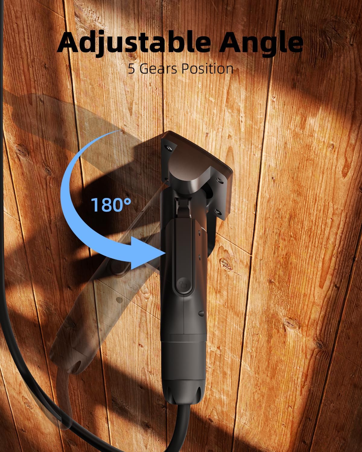 EV Charger Holder, with 180° Rotation Nozzle Dock, Metal J-Hook for SAE J1772 Charger Holder Organizer Wall-Mount Connector Electric Vehicle Charging Cable Car Accessories