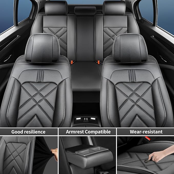 Car Seat Covers Fit for Mazda 3 2007-2026, Premium Leather, Full Coverage Leather Waterproof Breathable Seat Covers, Automotive Seat Protectors, Airbag Compatible(2 Front Seats, Black & Red)