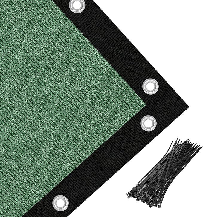 Amagenix 90% Pergola Shade Cover 12' X 12' Sun Shade Cloth with Grommets for Outdoor Garden Patio Porch, Commercial Grade 200 GSM - Cable Zip Ties Included (We Customized) GN108, Green