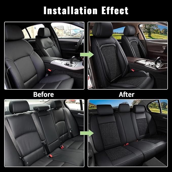 Seat Covers Fit for Nissan Pathfinder 2011-2024 2025 2026 - Cooling Ice Silk Leather Seat Cover - Ventilated 5 Seats Vehicle Seat Cushion Protector Automotive Accessories (Black)