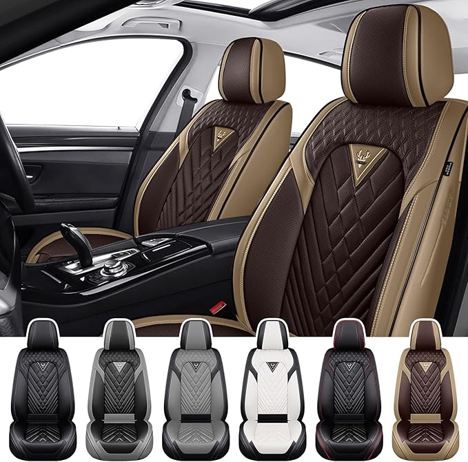 Truck Seat Covers for GMC Sierra 3500 2007-2026, Waterproof Premium Leather Full Coverage Car Seat Cover, Muscle Sport Style Auto Interior Seat Cover Sets (Front Set/Brown Coffee)