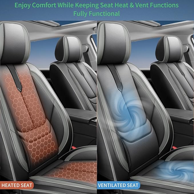 Fit Accord Car Seat Covers for Honda Accord 2003-2024 2025 2026 -Upgraded Premium Waterproof & Breathable Leather,Airbag Compatible,All-Weather Seat Cushion Protector,2 Front/Black-Grey