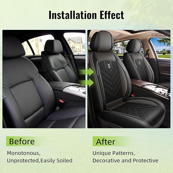 AOMSAZTO Front Seat Covers Fit for Nissan Rogue 2010-2025 2026 Waterproof Faux Leather Car Seat Cover Compatible with Airbag(2PCS Front, Black&Grey)