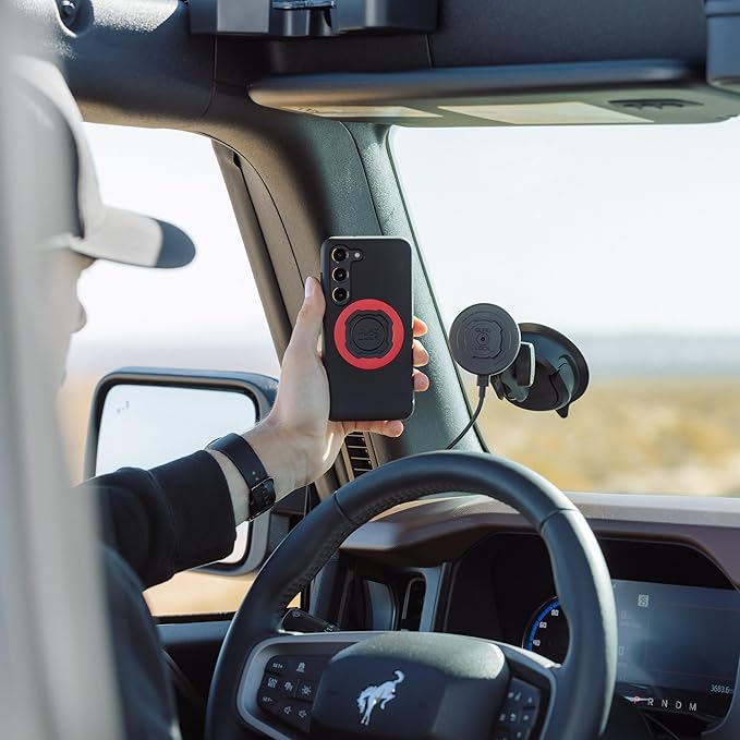 Quad Lock Heavy Duty Suction Car Phone Mount with MAG Phone Case and MAG Wireless Charging Head for iPhone 15 Plus