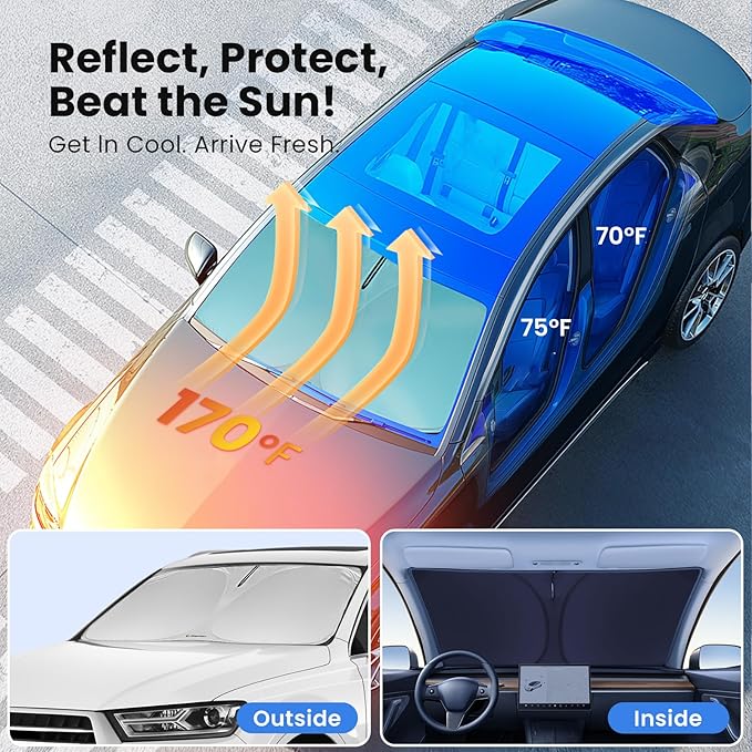 Windshield Sunshade for Toyota Sienna 2011-2020 – Upgraded Double-Layer Design, Mirror Cut-Out, Blocks 99% UV Rays, Thick & Durable, Easy-Fold Toyota Sienna Windshield Sun Shade