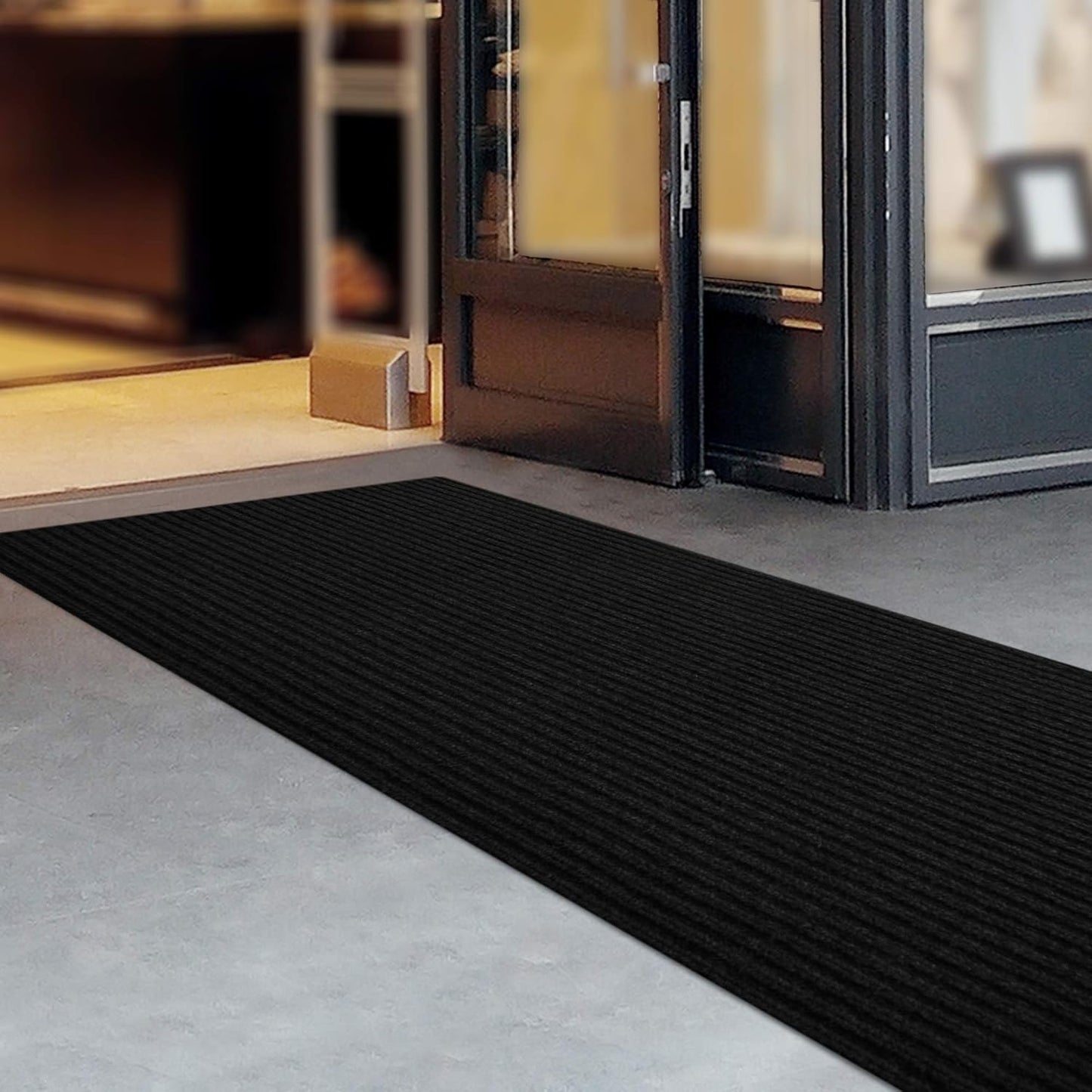 iCustomRug Spartan Weather Warrior Duty Indoor/Outdoor Utility Ribbed in 3ft,4ft,6ft Widths 70 Custom Sizes with Natural Non-Slip Rubber Backing 4'X8' in Black