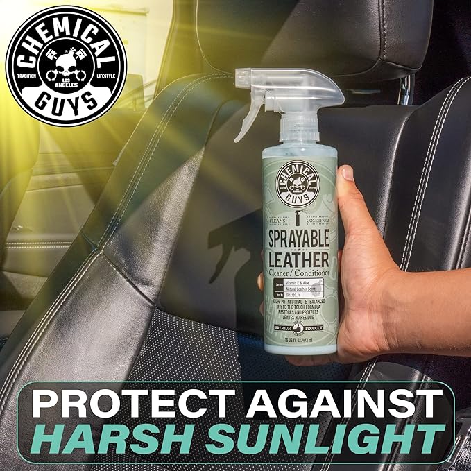 Chemical Guys Sprayable Leather Cleaner and Conditioner in One - Cleans, Conditions, and Protects Leather, Vinyl, Faux & More, Safe for Cars, Furniture & Apparel - 16 oz