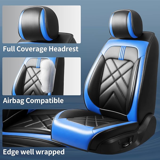 CX-5 Car Seat Covers Custom Fit for Mazda CX-5 2013-2025 2026, Full Coverage Leather Waterproof Breathable Seat Covers, Automotive Seat Protectors, Airbag Compatible(Full Set Seats, Black-Blue)