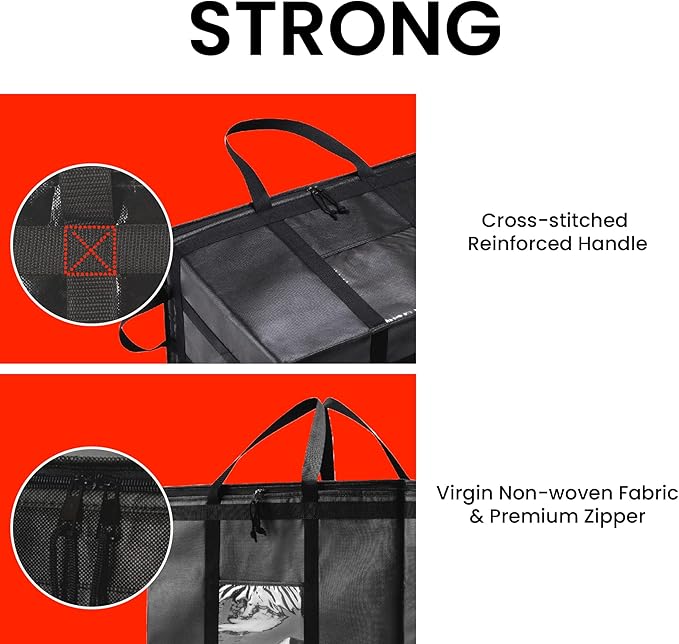NZ home Insulated Bags for Food Delivery (3XL, 10 Pack, Black) Grocery Shopping Cooler Bag, Pizza Delivery, Hot & Cold Catering Tote, Reusable, Foldable & Heavy Duty
