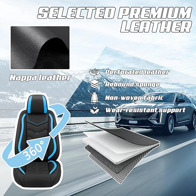 Car Seat Covers Fit for Infiniti g37 2000-2026, Stylish Sport Seat Covers, Waterproof Wear-Resistant Premium Nappa Leather Car Seat Cover.(Full Set/Black Blue)