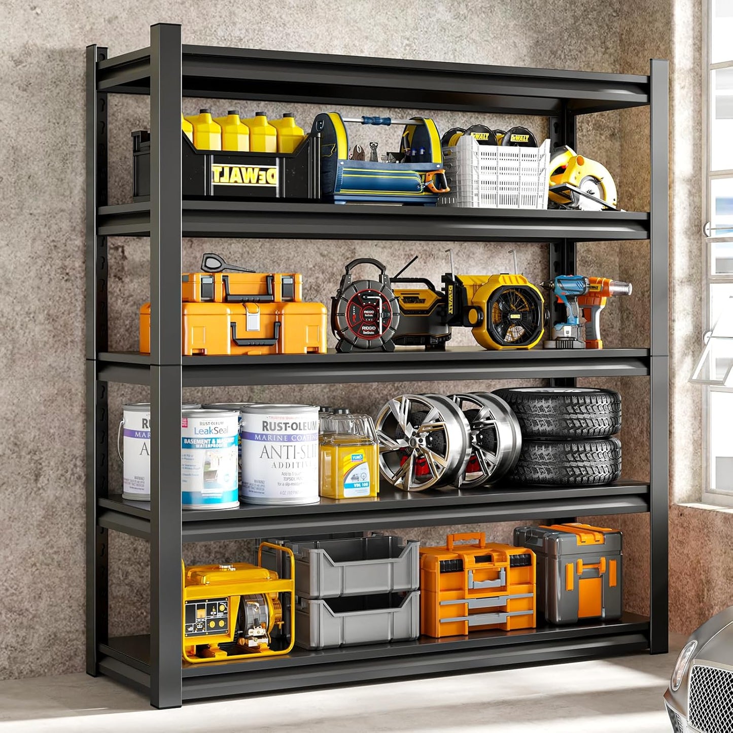 59" W Garage Shelving Unit, Garage Storage Shelves 3000LBS Heavy Duty Shelving, Adjustable 5 Tier Metal Shelves Utility Shelf, Storage Rack for Industrial, Warehouse, Basement (19.6" D*59" W*72" H)