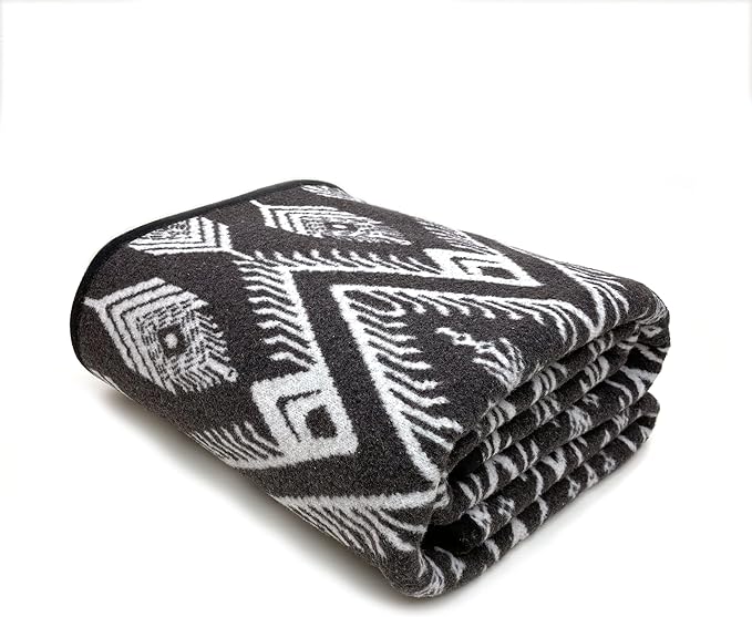 PuTian Merino Wool Blanket Camping Outdoor Blanket - 63" x 51" Bohemia Grey Great for Camping, Outdoors, Sporting Events, Survival & Emergency Kits -Super Soft Wool Blanket