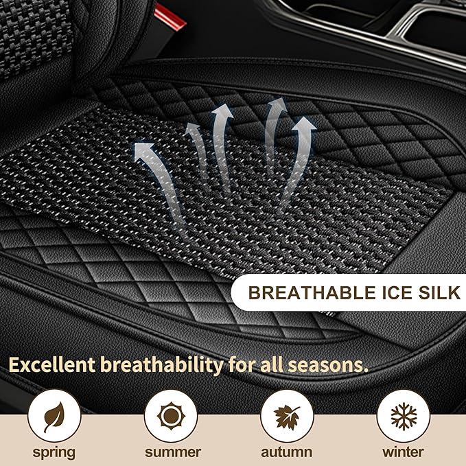 TTX LIGHTING for Nissan Juke S/SV/SL 2011-2017 Car Seat Covers, Breathable Ice Silk & Leather Seat Protector, Cool & Anti-Sweat for Long Driving, Airbag Compatible, 2 Front Seats (Black)