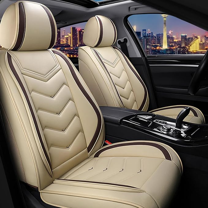 CTDS Car Seat Covers for Honda Civic 2000-2026, Stylish Sport Seat Cover, Premium Nappa Leather Car Seat Cover. Automobile Seat Covers Sets.(Standard 2 Seats/Beige)