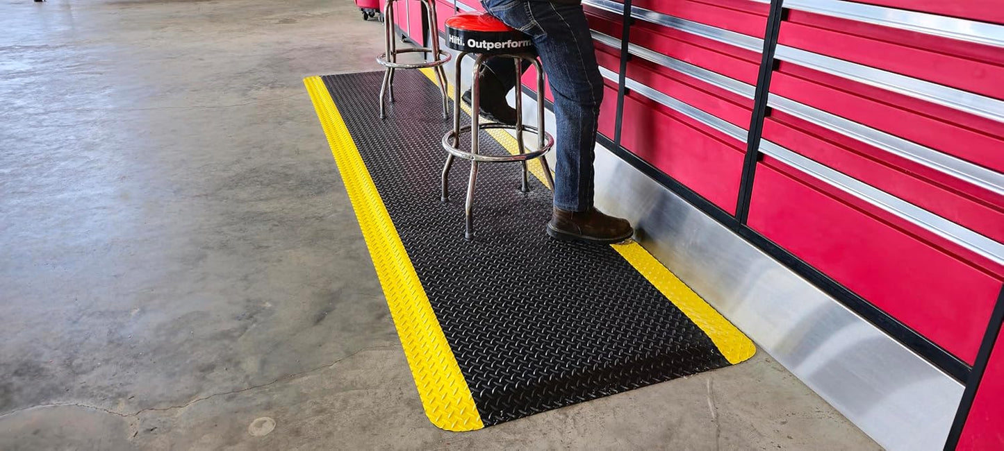 Rhino Mats, American Classic Diamond Anti-Fatigue Mats, Industrial Ergonomic Comfort Standing Mat for Work, Home, Garage, Office, Kitchen or Anywhere (Black/Yellow 9/16" Thick, 4 FT. x 12 FT.)